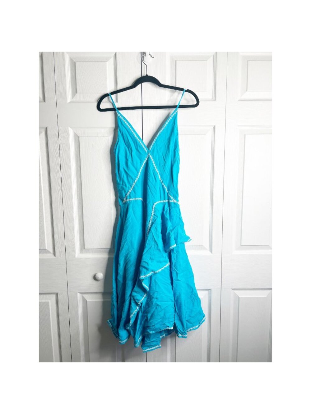 Esteban Cortazar Collective Aqua Blue Ruffle Midi Dress Women's Size Medium M